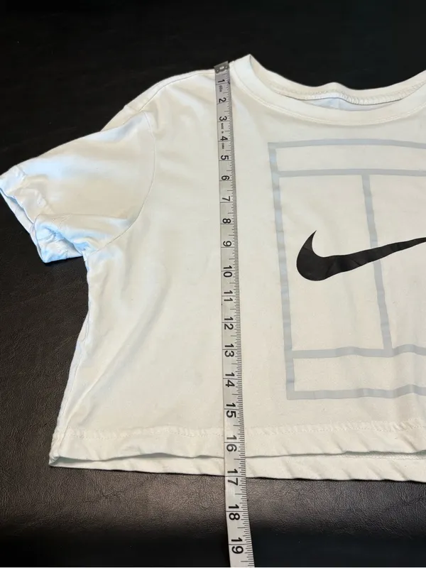 Nike White Cropped Oversized Swoosh Tee size Small - Image 9