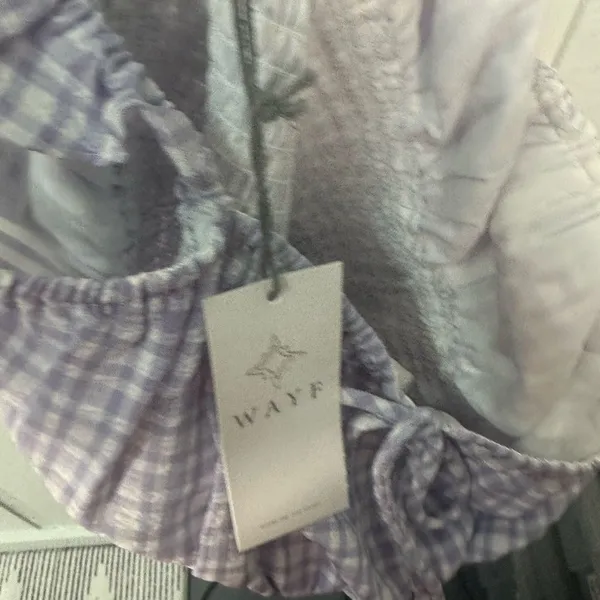 WAYF Purple Gingham Checkered Smocked Waist Flutter Sleeve Midi Dress SZ M NWT - Image 8
