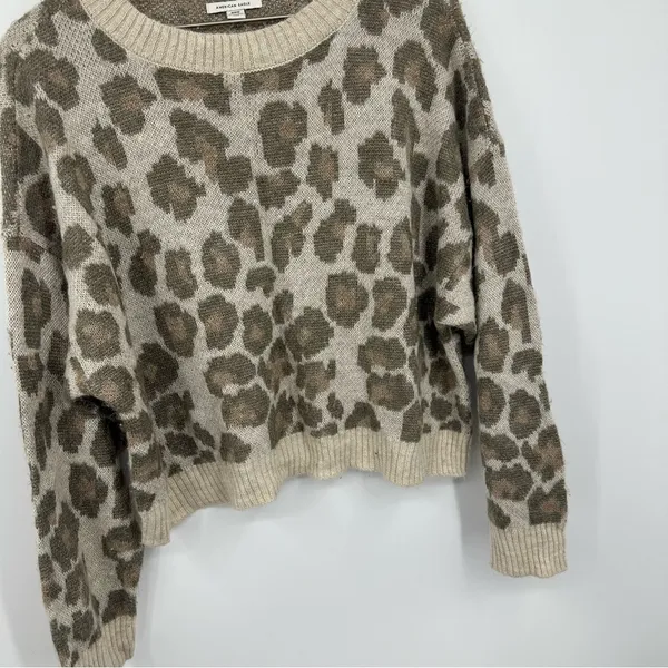 American Eagle Outfitters Leopard Sweater Size Medium Boho Fall Soft Lightweight - Image 3