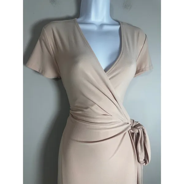 Halogen Womens‎ Blush Pink Wrap Midi Dress Short Sleeve Tie Waist Small - Image 4