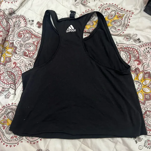 Adidas Black cropped razor back Top - Image 2