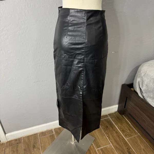 ASOS Topshop Midi Faux Leather Skirt, Black, 2 - Image 2