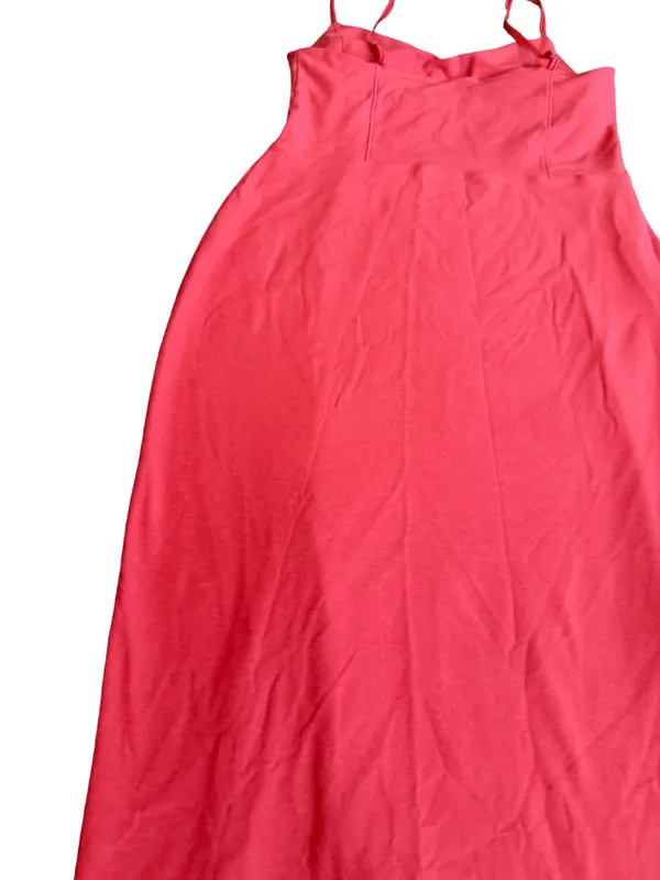 Beyond Yoga Bold Coral Midi Dress Stretchy Slimming Slit Casual Size Medium - Image 9