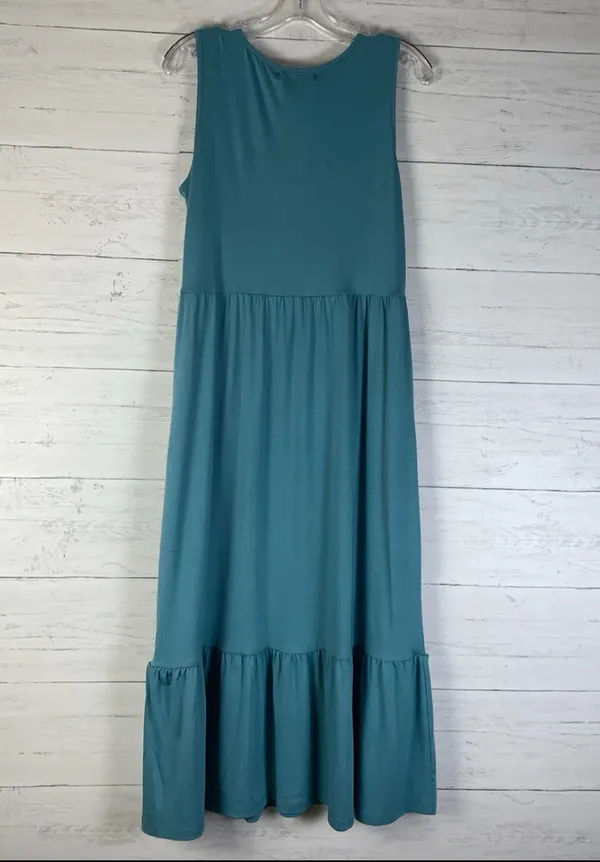 Zesica maxi dress blue sage sleeveless size M sundress with pockets - Image 4