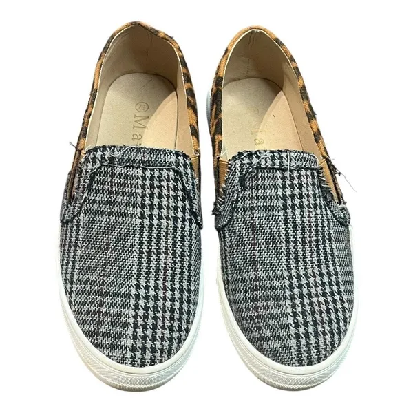 Mata Slip On Sneakers Womens 7.5 Plaid‎ Leopard Print Mixed Media Low Top Shoes - Image 6