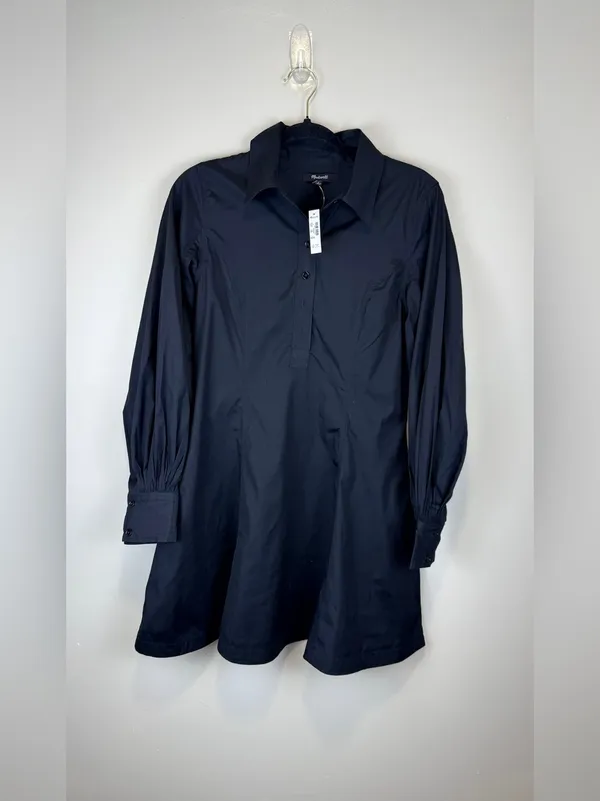 NWT Madewell Cotton Poplin Mini Shirt Dress Black Balloon Sleeve Size 2 - Image 9
