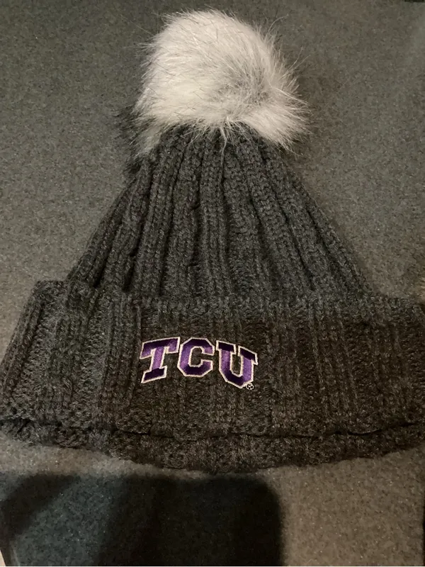 TCU set of 2 Pom Beanie Knit Hat - Purple and Charcoal - Image 3