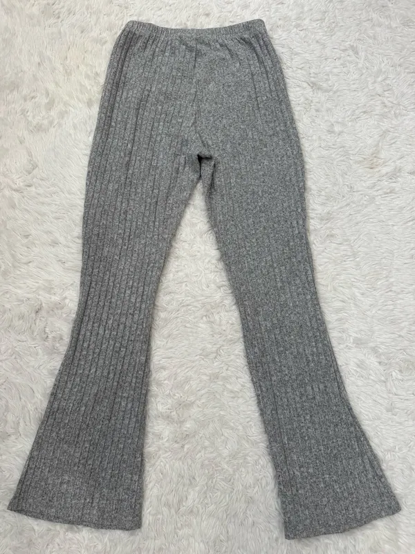 SheIn Women’s Grey High Waist Ribbed Knit Flare Leg Pants Size Small 4-6 - Image 2