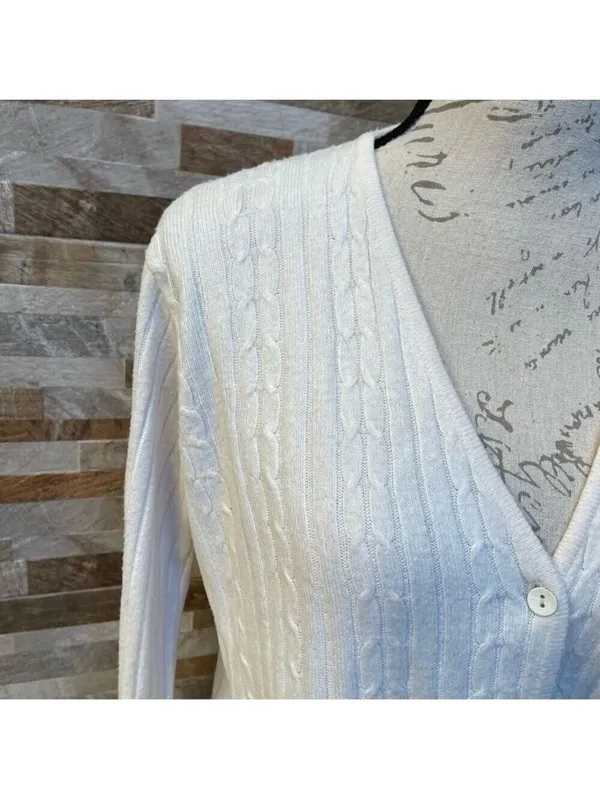 Designers ORIGINALS - cable knit front button cardigan ivory Sz M - Image 4