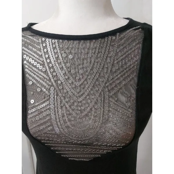 Victoria's Secret Black Sheer Pattern Sequin Short Sleeve Top S Retro Girl Glam - Image 6