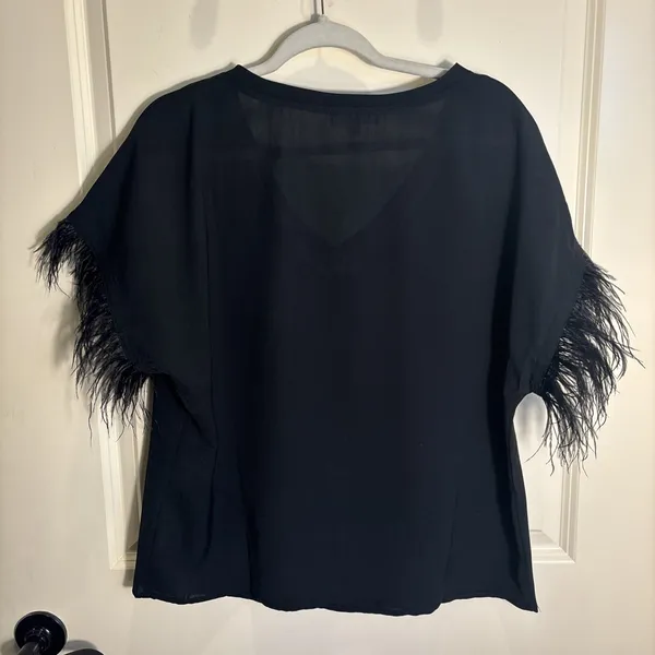 Ee:Some Women Size Medium Black‎ Blouse Feather Sleeve Lightweight Shirt - Image 5