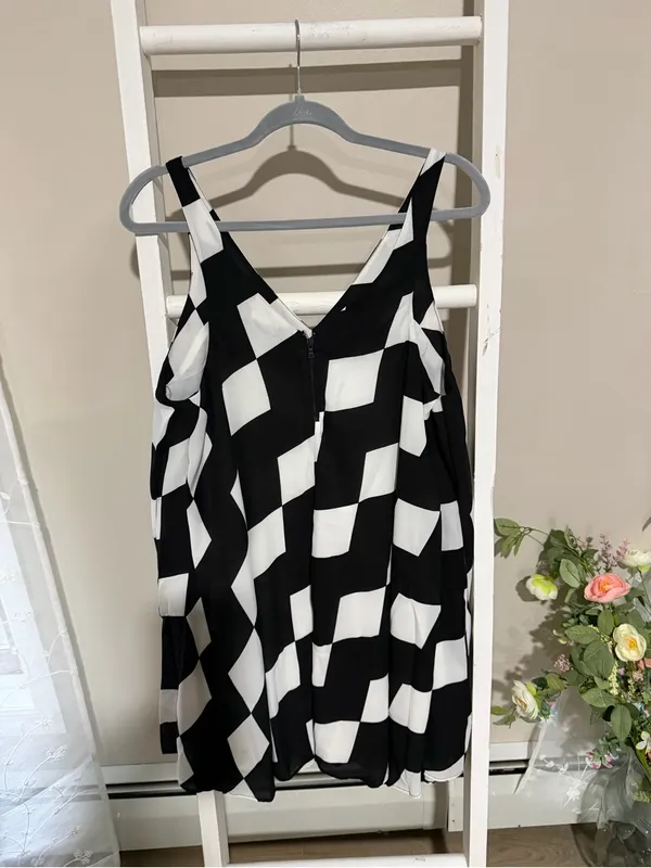Sam Edelman Black and White Check V-Neck Mini Dress - Image 2