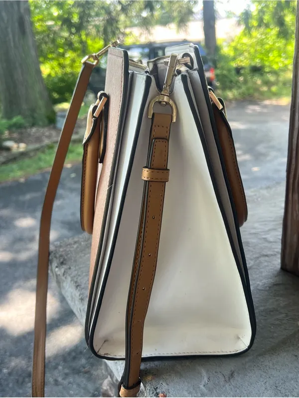 MICHAEL KORS Brown/Tan Saffiano Leather Satchel with Gold Accent - Image 3