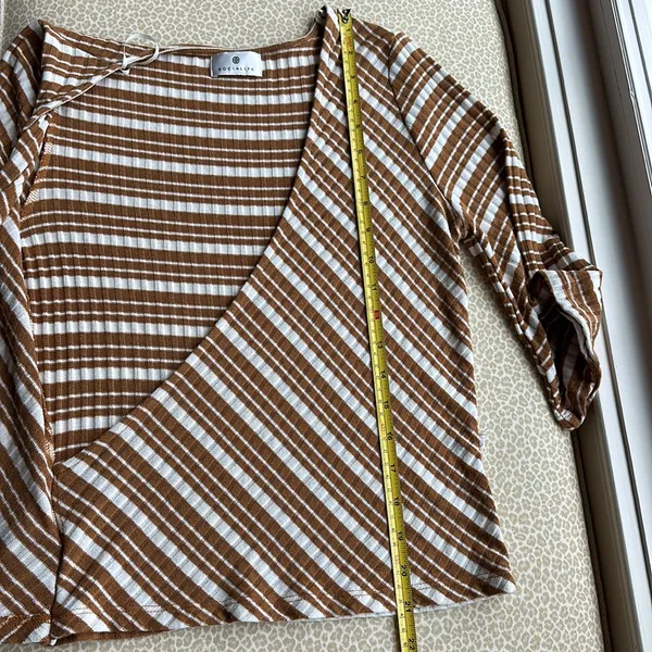 NWOT Socialite Brown & White Wrap Top diagonal stripes size S - Image 10