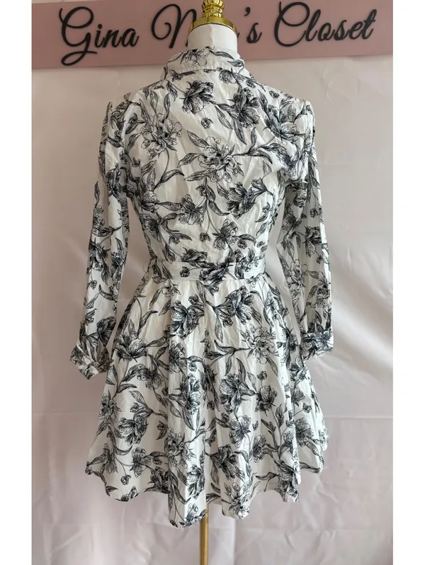 A New Day Women's XS Floral Print Shirt Dress with Belt - Off-White and Black - Image 3