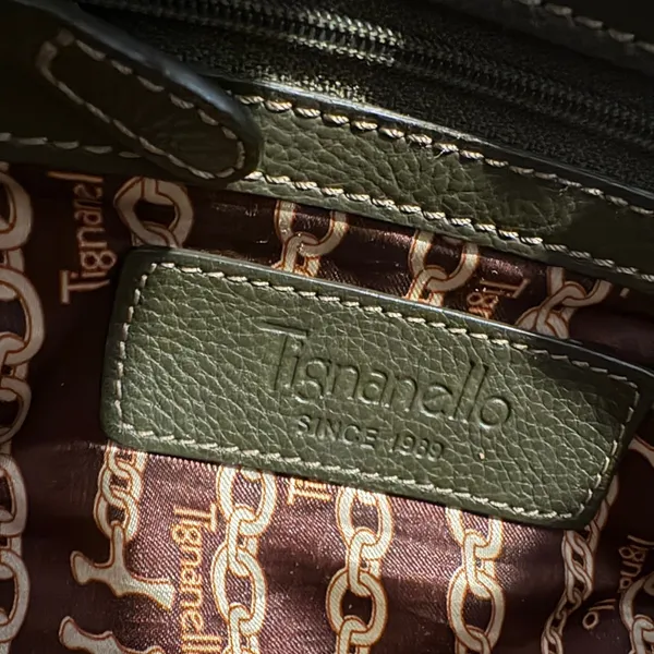 Tignanello Olive Green Pebbled‎ Leather Satchel Buckle Handbag Silver Hardware - Image 8