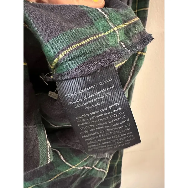 Tommy Hilfiger Top Women's Medium Green Button Down Plaid Long Sleeve Cotton - Image 4