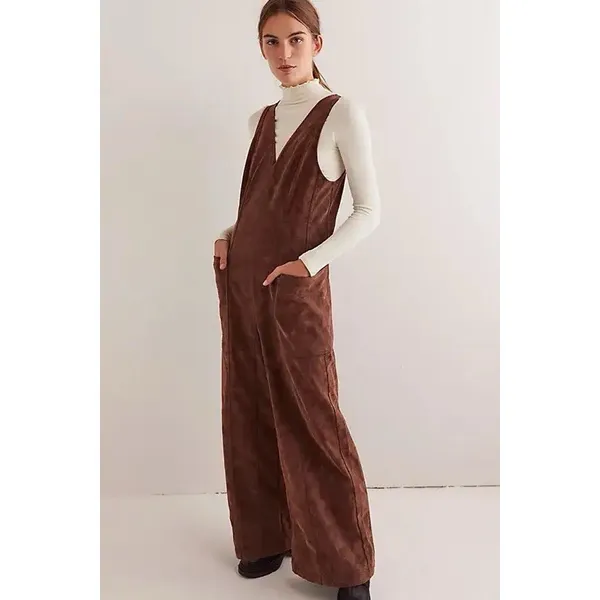 We The Free People NWT Nico Faux Suede One-Piece Jumpsuit XS Brown Romper - Image 2