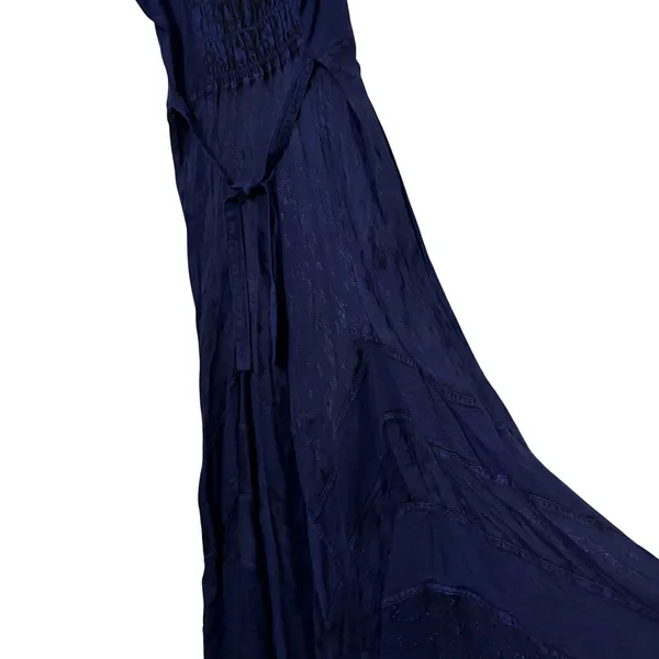 Under One Sky Navy Embroidered Boho Maxi Dress Lace Up‎ Smocked Back Ruffle Hem whimsygoth - Image 8