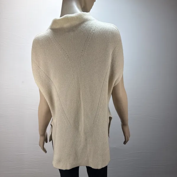 Vince Mock‎ Neck Tunic Sweater Size S Ivory Ribbed Knit Wool Cashmere Cap Sleeve - Image 4