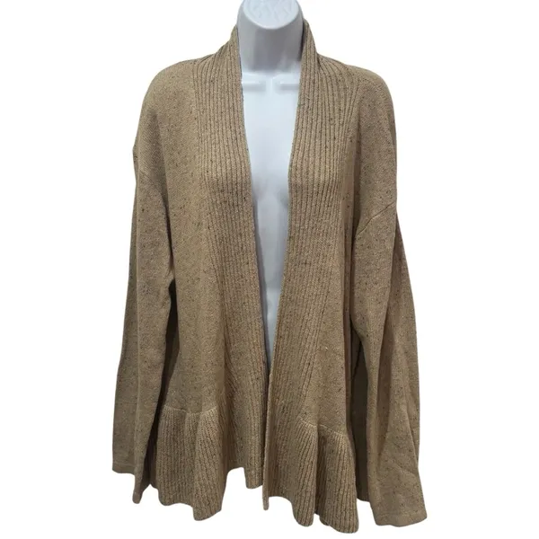 NEW‎ Easel Tan Multicolor Micro Dot Ruffle Cardigan Holiday Wool Blend Cozy L - Image 2