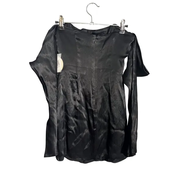 CAMILA COELHO Charlie Black Satin Off Shoulder Mini Dress Size XXS - Image 10