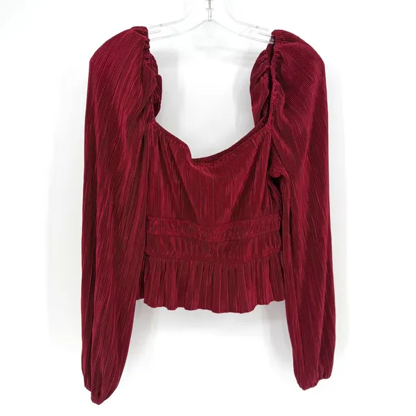 ASTR The Label Blouse Women M Wine Plisse Smocked Romantic Holiday - Image 6