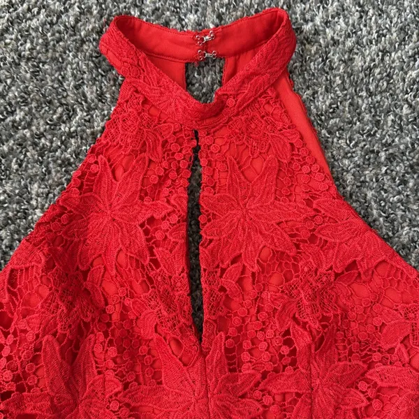Astr Vibrant Red Lace Romper - Image 4