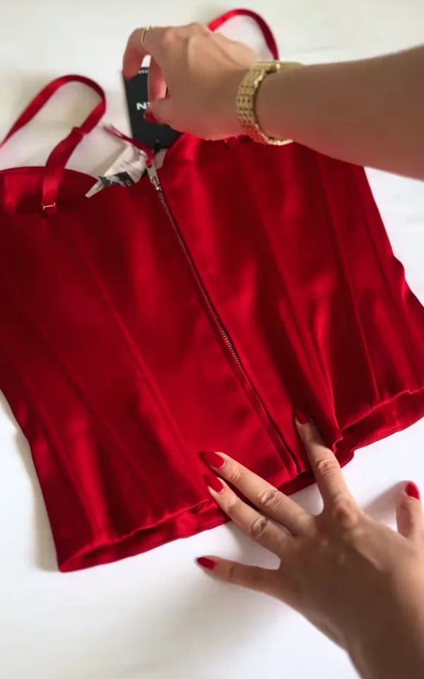 Aritzia Ten Dazzle Satin Bustier Red Size 2 - Image 2