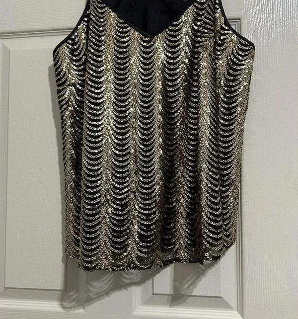 Andree By Unit Gold Sequin Black Sleeveless Tank For Party Sz 1X NWT $51 - Image 2