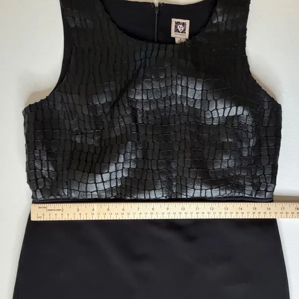 Anne Klein Black Crocodile Texture Sheath Dress Size 6 Faux Leather Office Work‎ - Image 12