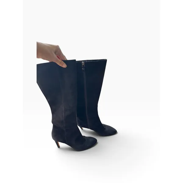 Via Spiga Suede Tall Boots 7.5M Black Pointed Toe Stiletto Heel Zip Up - Image 4