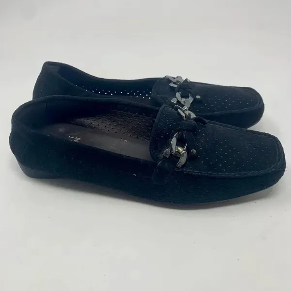 Stuart Weitzman‎ Black Suede Perforated Loafers - Image 5