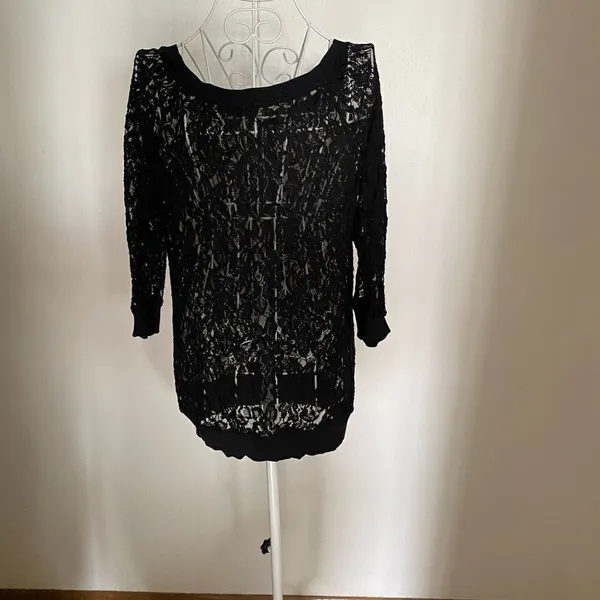 Express Black Lace Long Sleeve Top  Size Small - Image 3