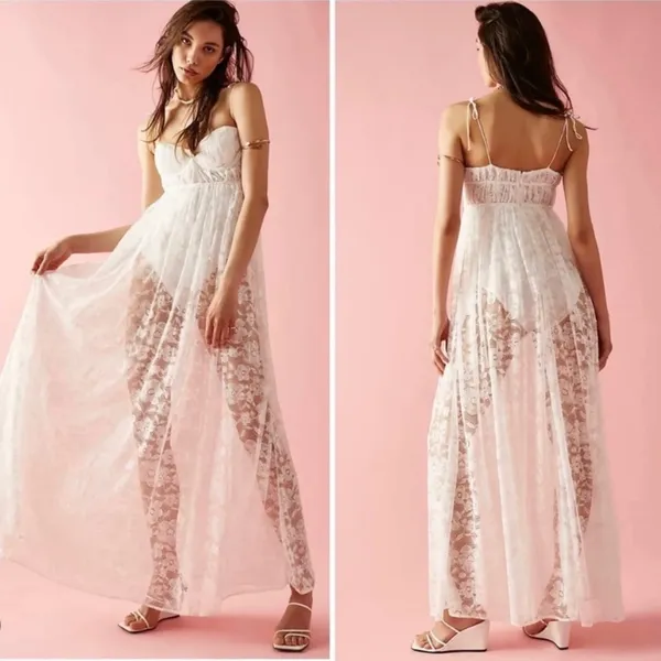 For Love & Lemons Lorena Lace Bodysuit Maxi Dress Bridal Coquette Size Small NWT - Image 12