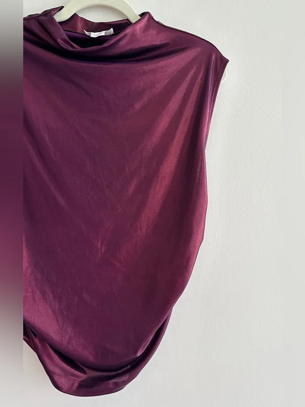 Maeve by Anthropologie Mock-Neck Ruched Shine Tank, Plum/Prune, Size Large - Image 6