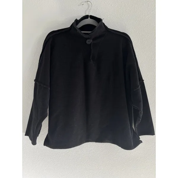 Womens‎ Lagenlook Sweatshirt Large Black Reversible Chunky Thick Travel Cotton - Image 2