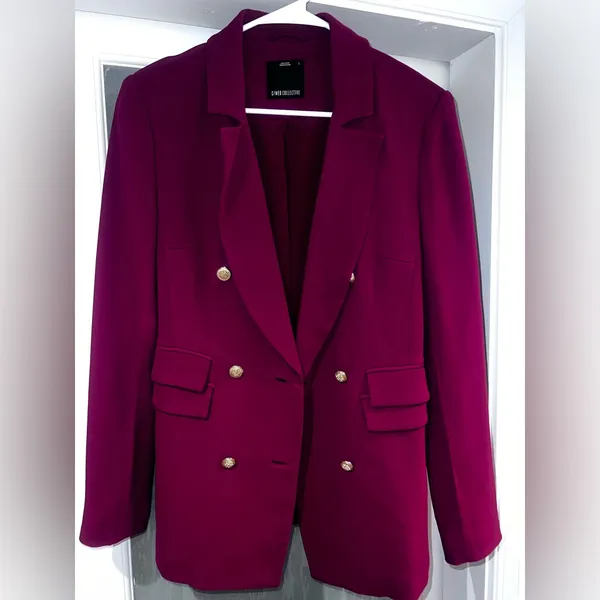 Revolve C/MEO Collective Red Notch Collar Blazer size Small Buttoned Golden - Image 2