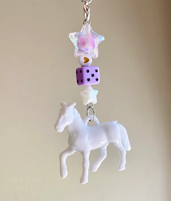 Handmade Kawaii retro y2k whimsical white horse mix beads phone strap/keychain/bag charm/display🌈⭐️🤍 - Image 2