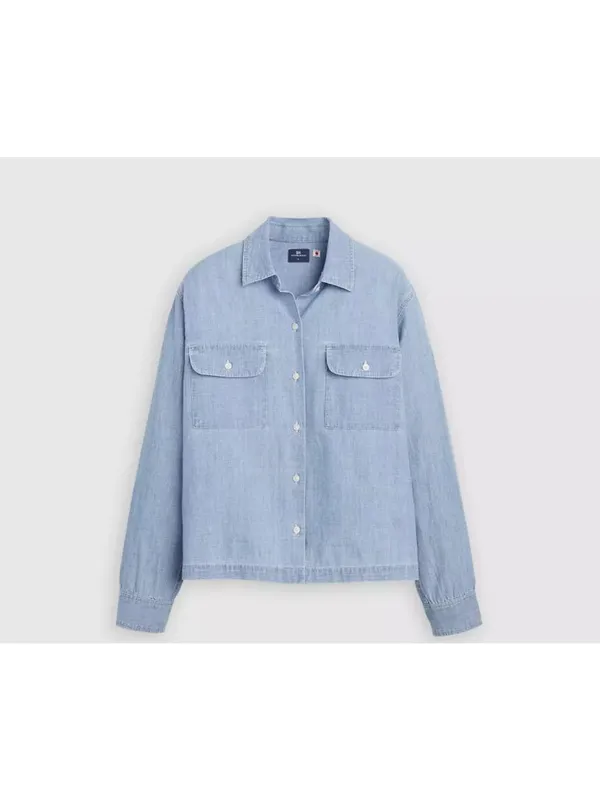 New Levi's Women's L Blue Tab Coral Shirt Chambray Medium Wash Large Japanese - Image 6