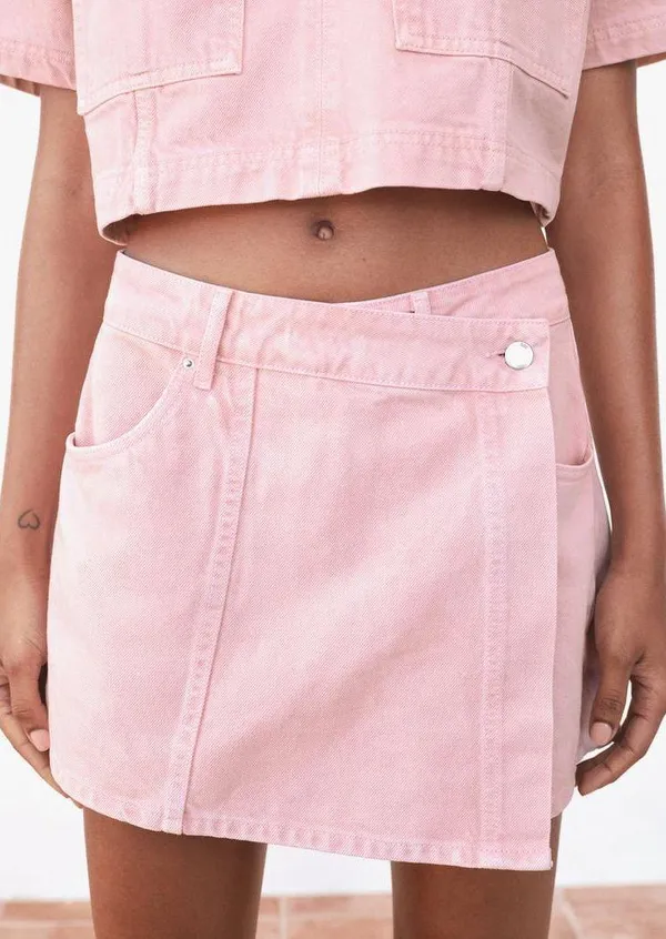 Zara NWT Pink Z1975 WRAP DENIM SKORT. Size Medium - Image 2