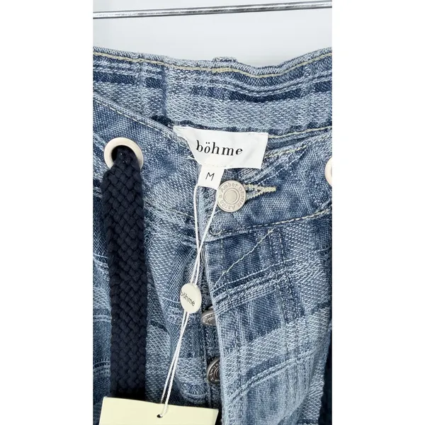 Böhme Judy Plaid Barrel Jeans Womens Medium High Rise Patchwork Cropped NEW - Image 2