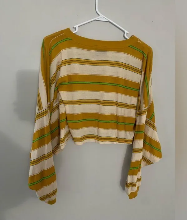 Urban Outfitters Out From Under Long Sleeve Top Crop Top Stripes Yellow Green Brown Size M - Image 6