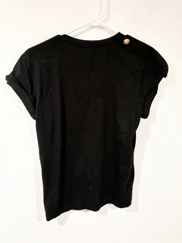 Derek Lam 10 Crosby Black V-Neck Roll Tab Sleeve T-Shirt Size Small - Image 5