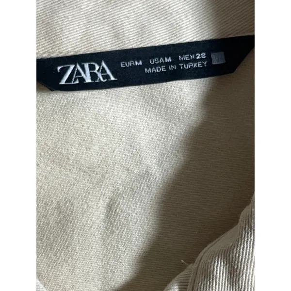 Zara Women's Beige Collared Long Sleeve Button Down Mini Flare Shirt Dress Sz M - Image 5