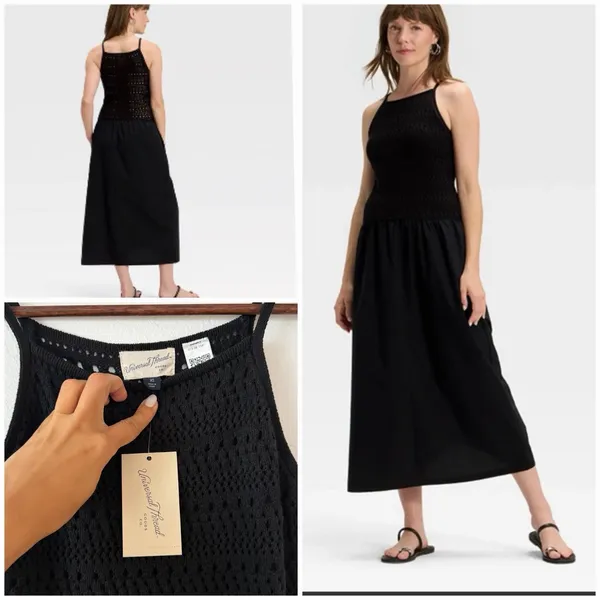 Universal Thread Black Crochet Knit Midi Dress Sleeveless Boho Coastal NWT XS - Image 5
