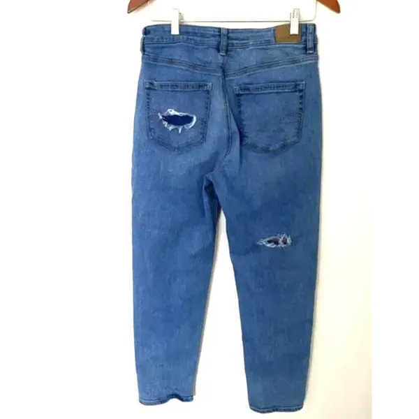 American Eagle Blue Ripped Mom Distressed Jeans Denim Stretchy Sz 6 - Image 3