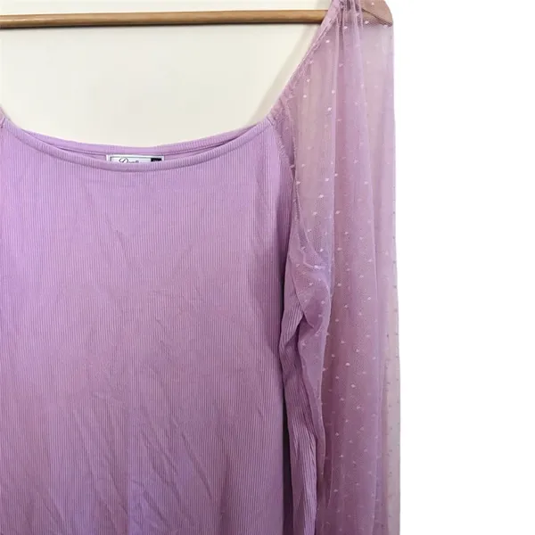 💥 Dorose Purple Polka Dot Mesh Sleeve Ribbed Top - Image 2