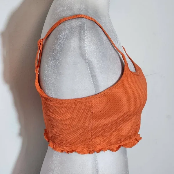 Aerie Orange Cropped Bikini Top NWT Size Medium Orange Textured Swim Top - Image 5