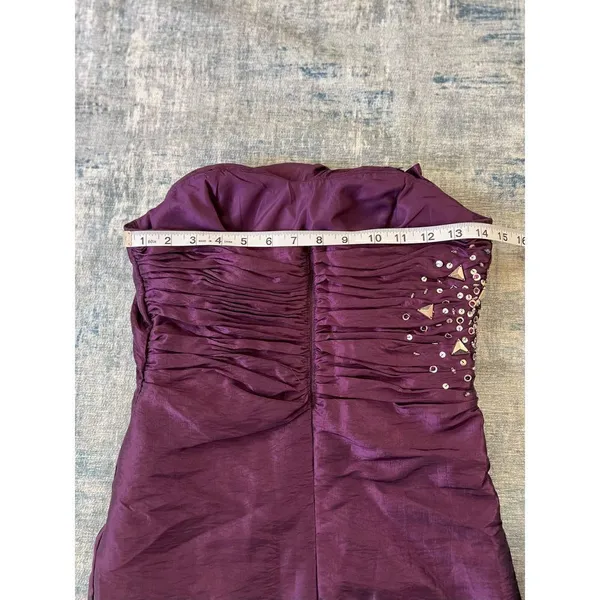 Nox Anabel Purple Pleated Rhinestone Sequin Beaded Strapless Party Mini Dress XS - Image 11